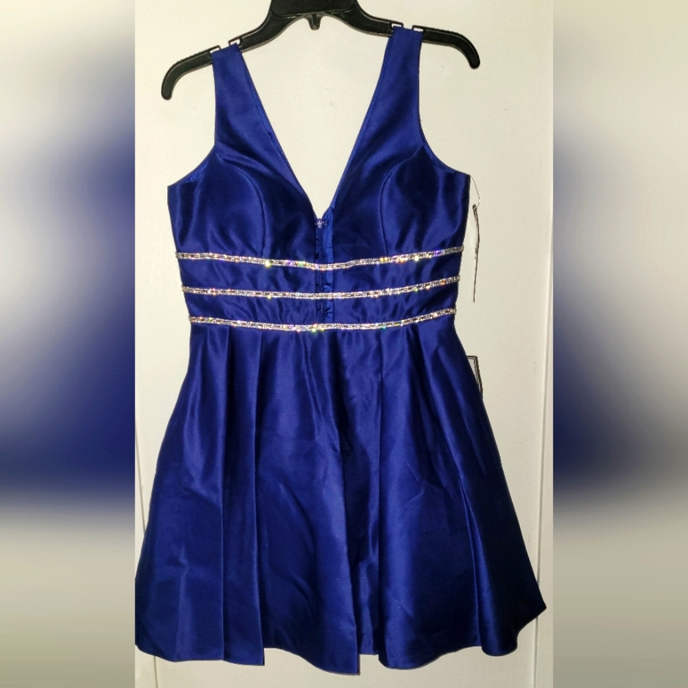 Blondie Nites Royal Blue Satin Dress Rhinestones NEW